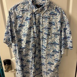 Vineyard Vines Classic Fit Murray Shirt XXL Sailboats Short Sleeve Pink Blue